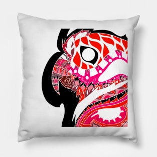 red pink parrot ecopop guacamaya bird in mexican pattern art Pillow