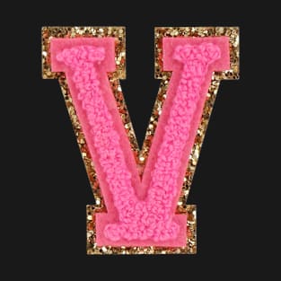 V - Bubblegum Glitter Varsity Letter Patches T-Shirt