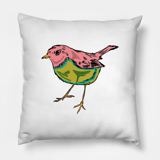 Pink and Green Bird Pillow by Katherine Montalto