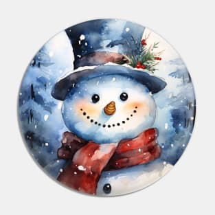 Happy Cute Watercolor Christmas Snowman Pin