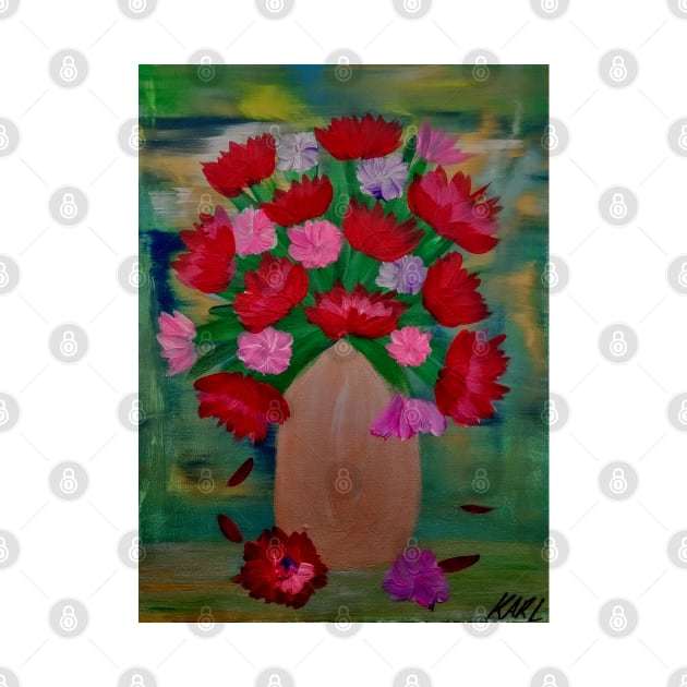 mixed carnations flowers in a metallic gold vase by kkartwork