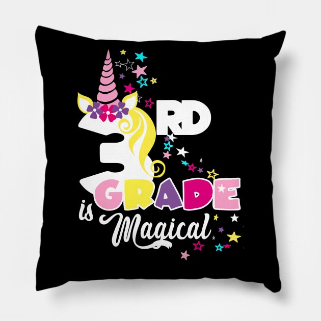 Third Grade Girls Unicorn Back to school Magical 3rd grader gift Pillow by Bezra