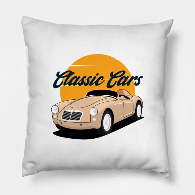 Classic Cars with sunset Pillow by masjestudio