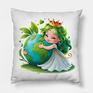 A cute queen hugging the green earth Pillow