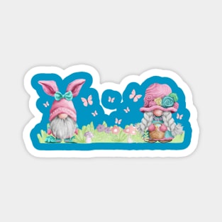 Pastel spring Easter bunny gnome couple Magnet