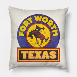 Vintage Fort Worth Texas Cowboy Rodeo Travel Souvenir Pillow