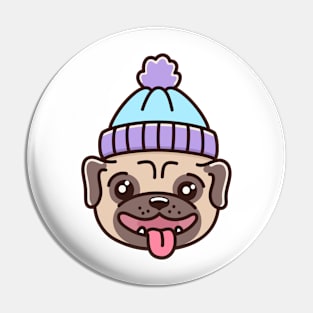 Winter pug dog Pin