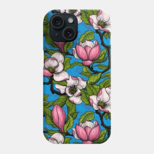 Blooming magnolia on blue Phone Case