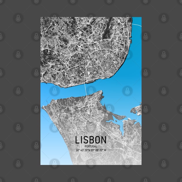 Lisbon City Map Blue, White and Black by MapCarton