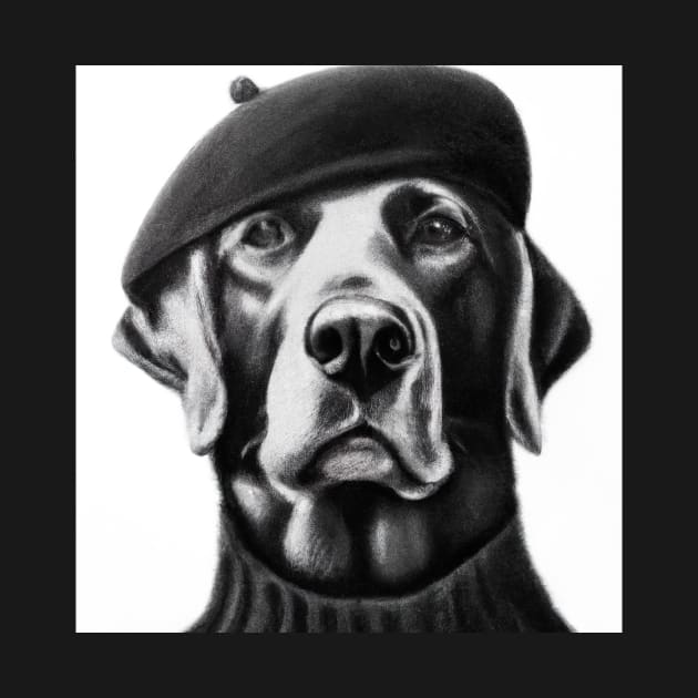 Labrador Retriever dog wearing a Beret and Black Turtleneck by Catchy Phase