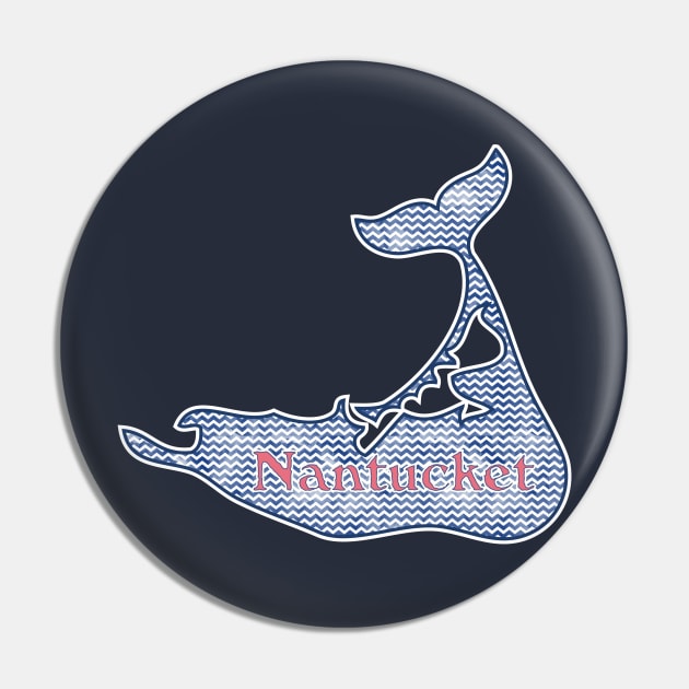 Preppy Navy Watercolor Chevron Nantucket Island Silhouette Pin by emrdesigns