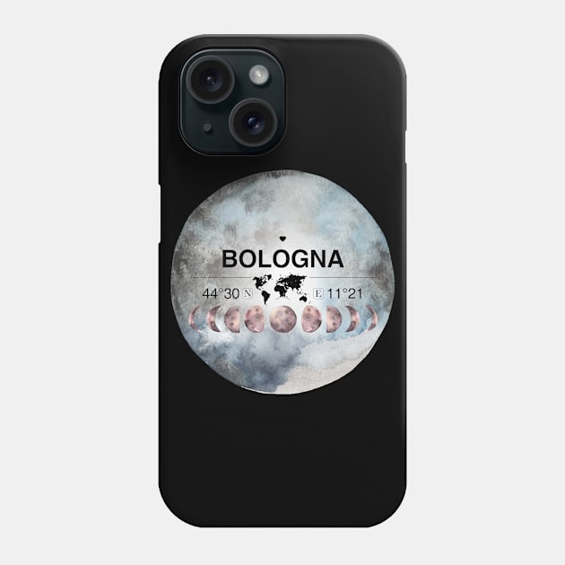 Bologna, Emilia-romagna, Italy, Watercolor Design with Latitude & Longitude Map Coordinates Phone Case by MapYourWorld