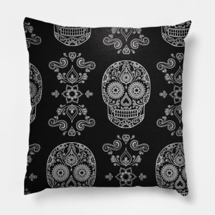 Unsplash Paisley Black and White Skull Pillow