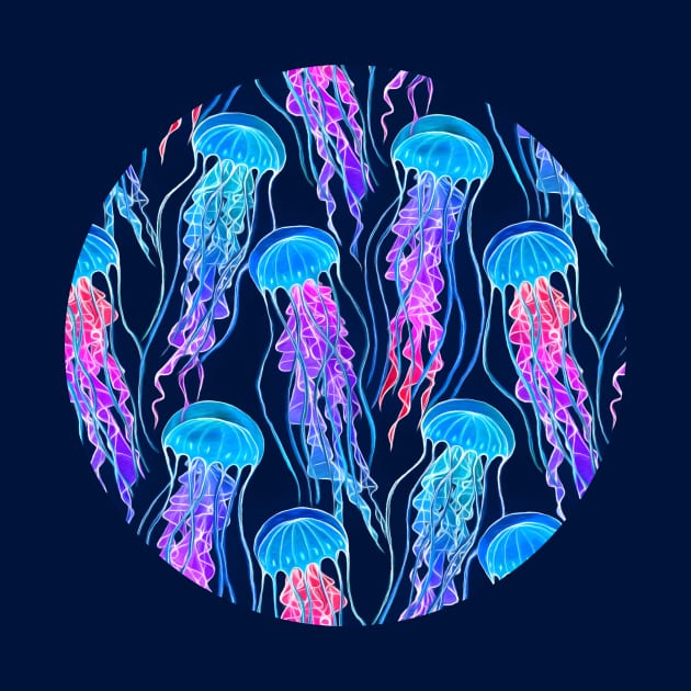 Luminescent Rainbow Jellyfish on Navy Blue by micklyn