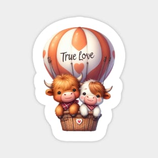 Valentine Highland Cow Couple On Hot Air Balloon Magnet