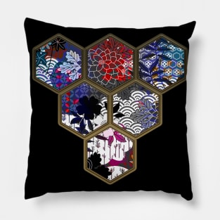 Japanese Geometrical Streetwear Design Floral Cherry Blossom Retro Art Earth Colours 584 Pillow