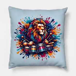 Lion Playing Drums Pillow