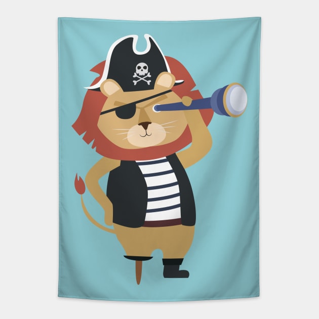 Lion Pirate Wooden Leg Tapestry by JunkyDotCom