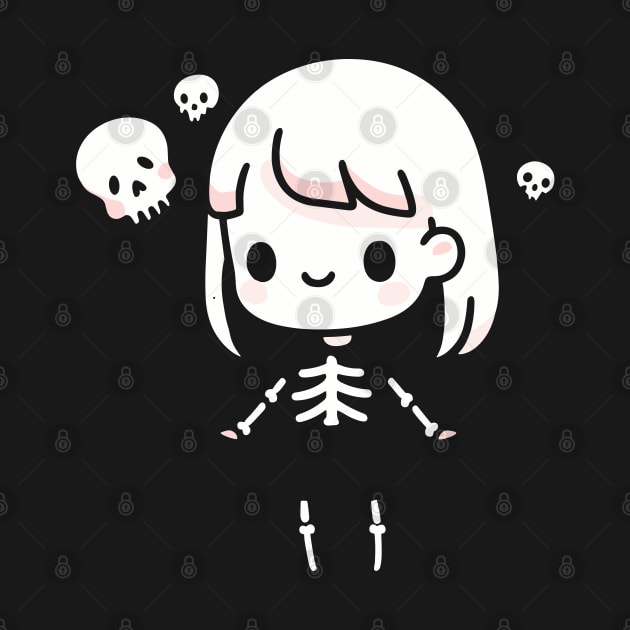 Cute Skeleton Girl With Skulls | Kawaii Girl Design | Cute Halloween gift by Nora Liak