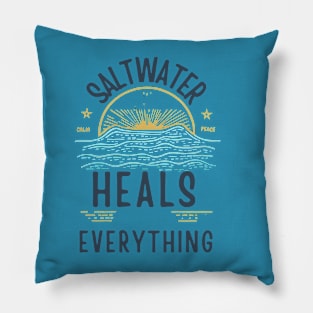 Saltwater Heals Everything Waves  Tropical Beach Saltwater Therapy Pillow