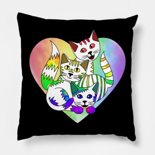 Three Rainbow Kitties Pillow