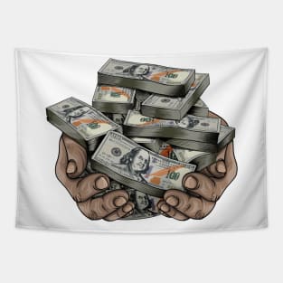 HOLDING PILE OF MONEY Tapestry