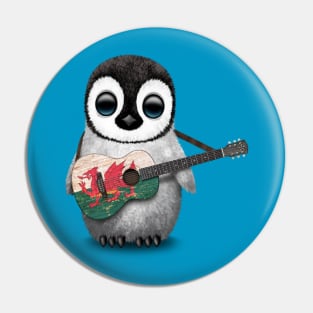 Baby Penguin Playing Welsh Flag Guitar Pin