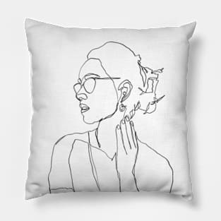 Woman in glasses rough Pillow