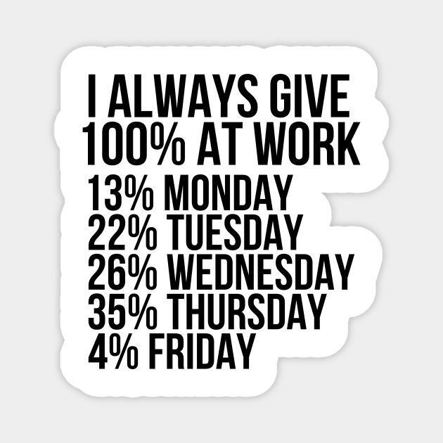 I always give 100 percent at work - I Always Give 100 Percent At Work - Magnet | TeePublic I always give 100 percent at work - I Always Give 100 Percent At Work - Magnet | TeePublic