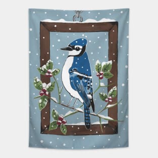 Winter Blue Jay Tapestry