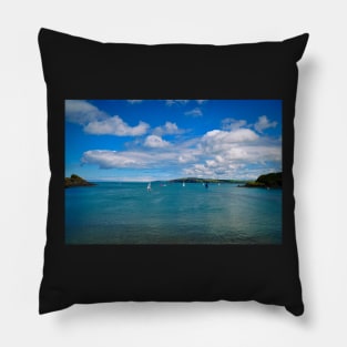 Wonderful Ocean & Clouds With Small Sailing Boats - Coastal Scenery Pillow