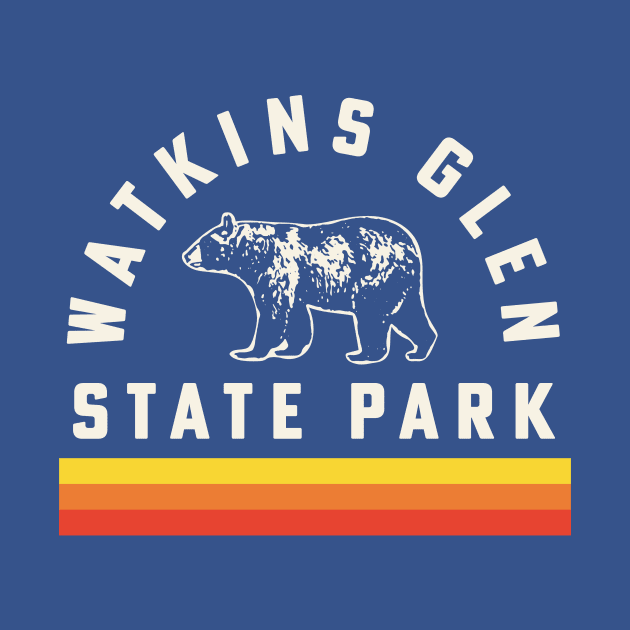 Watkins Glen State Park Souvenir Bear Retro Vintage Stripes by PodDesignShop