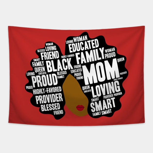 Black Mom Afro Word Art Tapestry by blackartmattersshop