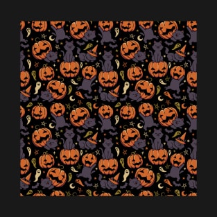 Pumpkin Field Black Cat Autumn Halloween by Tobe Fonseca T-Shirt