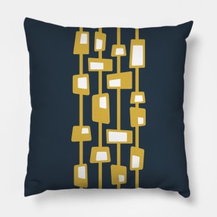 Mid Century Funky Blocks in Navy Blue, Mustard Yellow and White Pillow