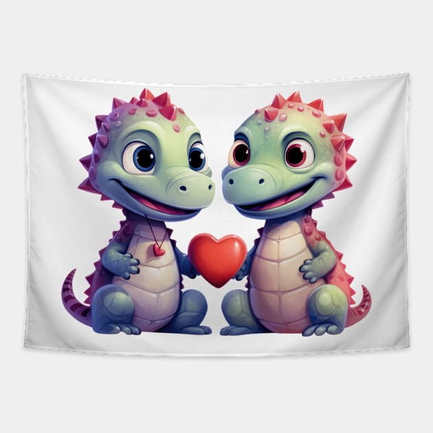 Valentine Dinosaur Couple Tapestry by Chromatic Fusion Studio