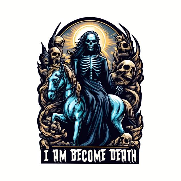 I am Become Death - Skeleton with a pale horse by WolfeTEES