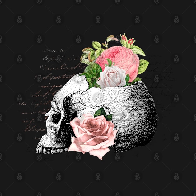 Skull and Pink Roses by Aekasit weawdee