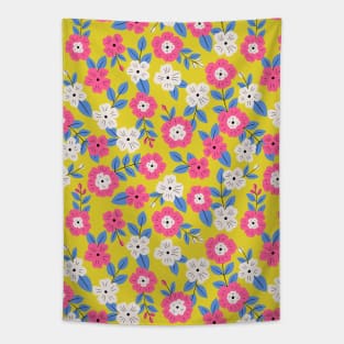 Happy impatiens flower botanical pattern in yellow Tapestry