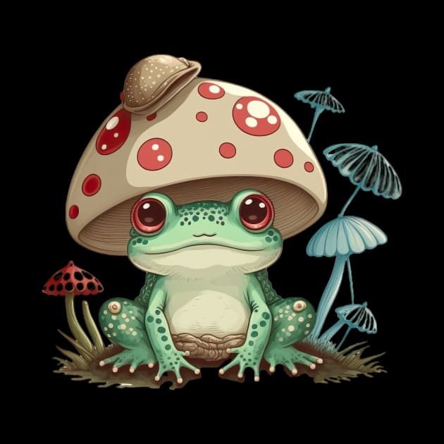 Kawaii Frog With Mushroom And Toadstools by WhispersOfColor