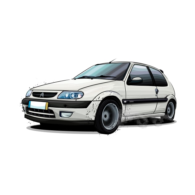 Citroen Saxo Illustration - White by Mario Ramos Rally Art