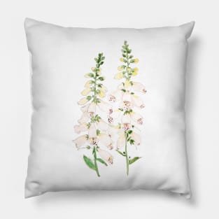 2 white foxgloves flowers blossom ink and watercolor Pillow