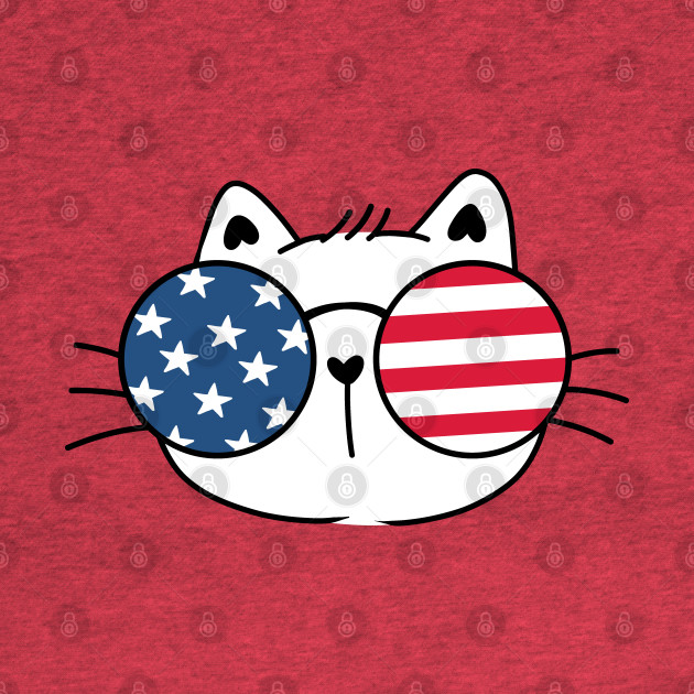 Discover Patriotic cat face with stripes and stars glasses, Independence day cat lover - Patriotic Cat With Sunglasses American - T-Shirt