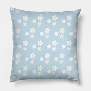 Simple and Delicate White Flowers Pattern | Light Blue background Pillow