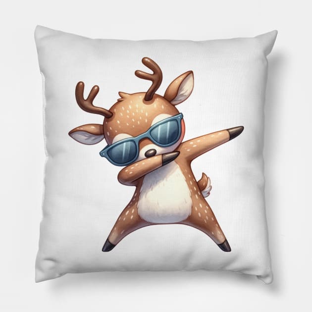 Christmas Reindeer Dabbing Dance Pillow by Chromatic Fusion Studio