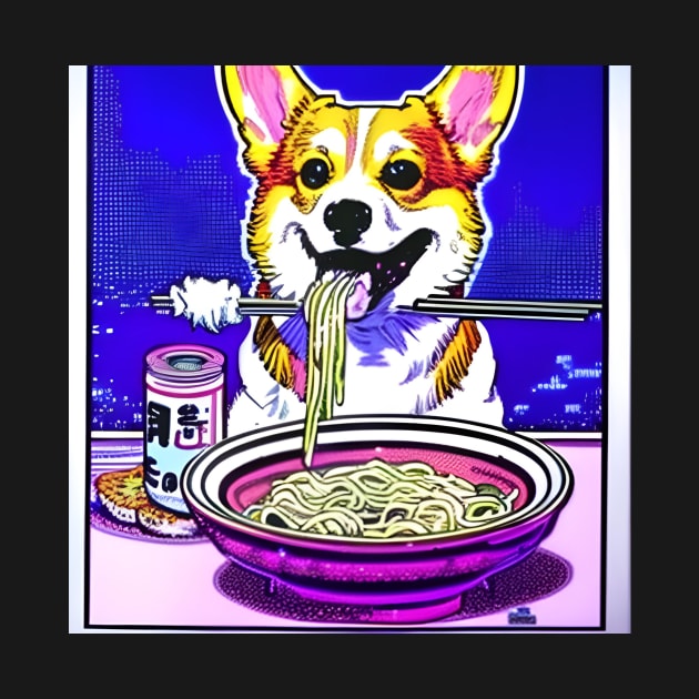 Corgi Eating Ramen Noodle Soup. by Megaluxe 