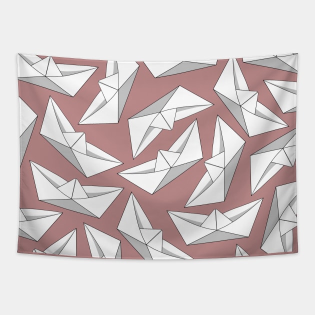 Origami Boat Pink Tapestry by Sketchbook ni Abi