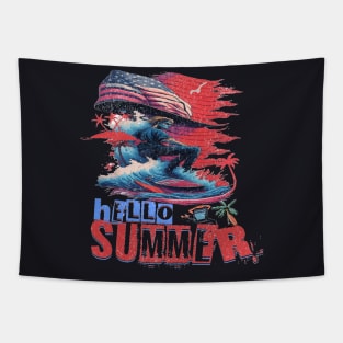 Hello Summer Funny Surfer Riding Surf Surfing Lover Gifts Tapestry