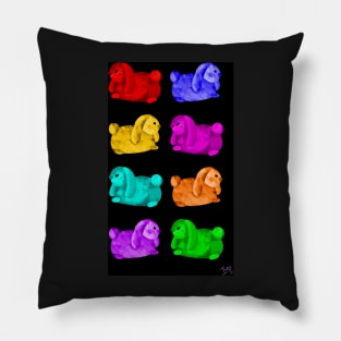 Luv Bunnies Galore - Rainbow on Black Background Pillow