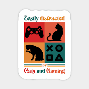 Easily Distracted By Cats and Gaming - Retro Cat Gaming Magnet